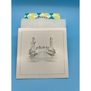 Stella & Dot Silver Tone CZ Pave Arrow Cuff Post Earrings Brand New